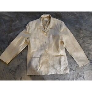 Talbots Irish Linen Blazer Jacket Size 12 Tan Office Quiet Luxury Minimalist